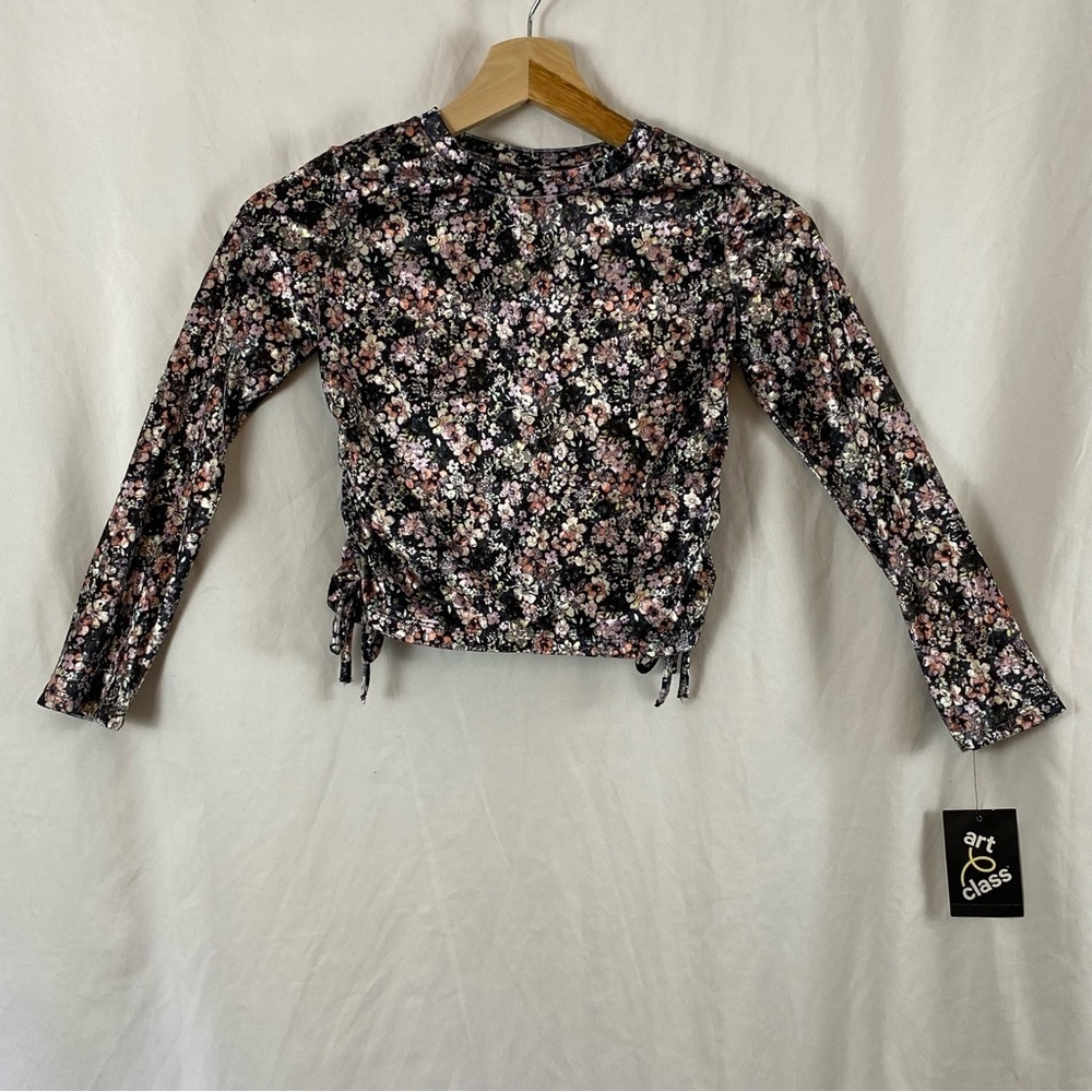 NWT Art Class Target Floral Cropped Velvet Long Sleeve Girl Top Size S (6/6X)